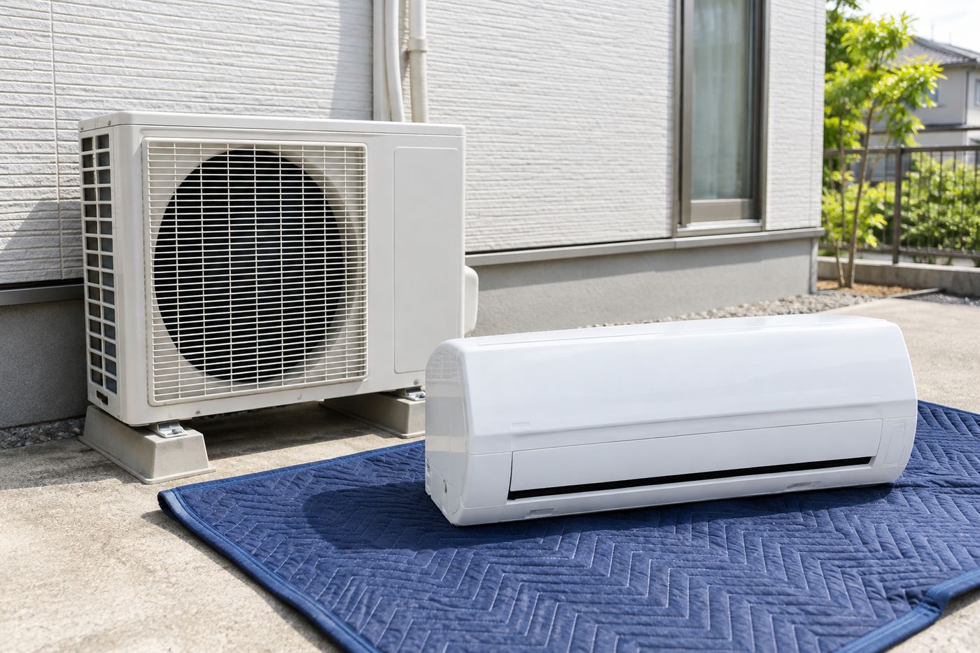 取り外した家庭用エアコンの室内機と室外機（イメージ）